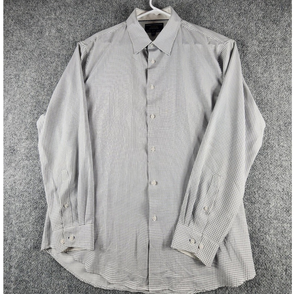 Report Collection Premium Performance Slim Fit Dress Shirt White Black Grid XL - Picture 1 of 8